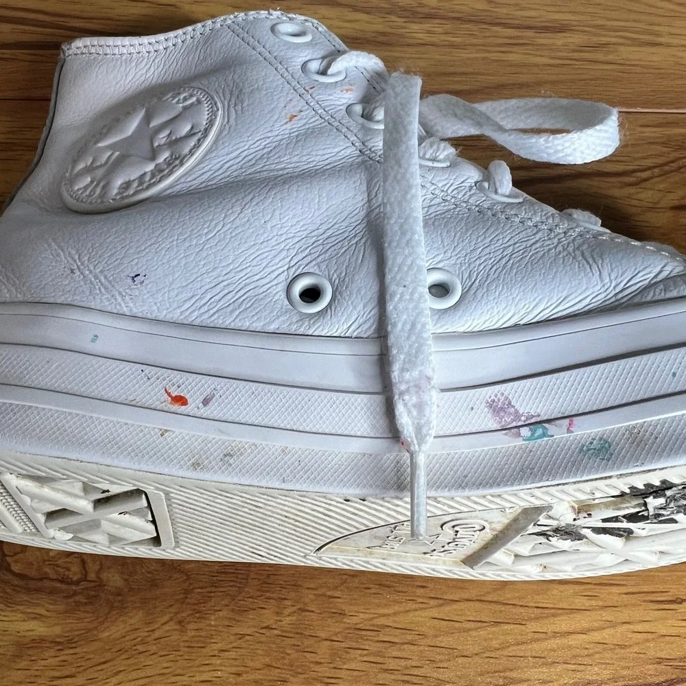 Converse All‎ Star White Leather High Top Sneakers Mens 7.5 Womens 9.5
